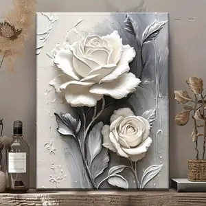 1pc Elegant White Rose Canvas Art - Modern Floral Wall Decor For Living Room, Bedroom, Office & More -  Print Oil Painting With - Perfect Gift For Halloween, Thanksgiving, Wall Art,Poster