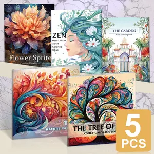 5-Pack Anti-Stress Coloring Book Set, Coloring Painting, Art Supplies for Adults, Paperback with Floral, Garden Designs, Relaxation, Stress Relief, Mindfulness Art, Intricate Patterns & Simple Designs, Perfect for Holidays & Parties