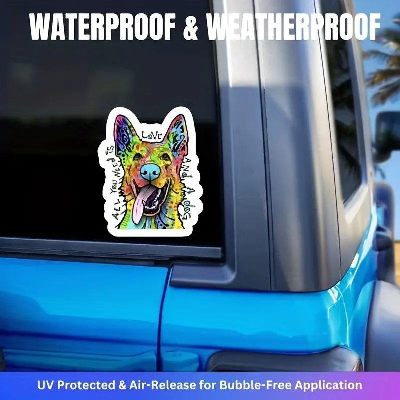 German Shepherd "All You Need Is Love & A Dog" Stickers (2 Sizes) - Waterproof Decals for Cars & Tumblers | Gift for GSD Lovers