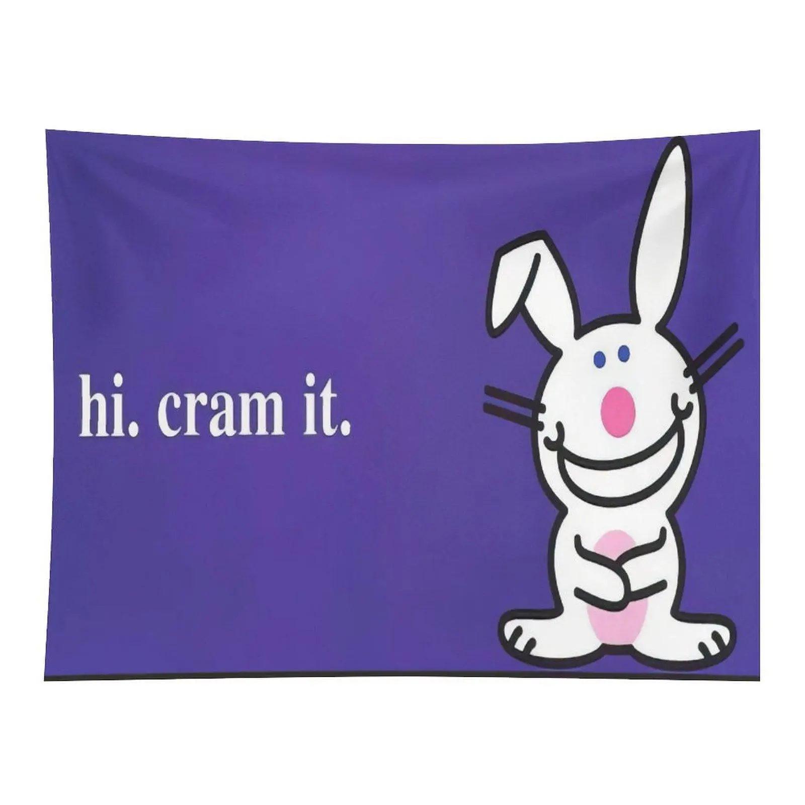 Funny Sarcastic Cartoon White Bunny On Purple Background Wall Tapestry Humorous Cute Animal Art Wall Hanging For Dorm Room