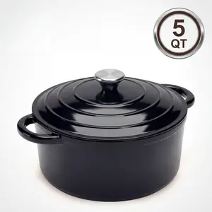 5QT Black Enameled Cast Iron Dutch Oven - Non-Stick Pot with Lid, Heavy-Duty Cookware, Dual Handles, Oven Safe Up to 500°F, Works On All Stovetops, Kitchen Supplies, Ideal for Braising, Roasting