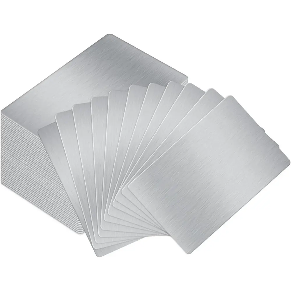 60 Pcs 304 Stainless Steel Metal Business Cards 0.5 mm Thick Silver DIY Personalized Cards Laser Engraving Stainless Card Sublimation Blank Metal Business Card for House Office Customer Gift Supplies