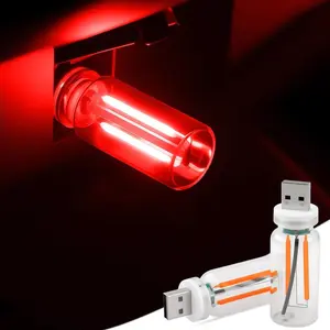 2 PCS Car USB Lights, Plug-in Retro Car Atmosphere Lamp with Touch Dimmable, Portable Mini Glass Bottle LED Bulb Night Lights for Vehicle Bedroom Hallway Camping Holiday Decoration (Red)