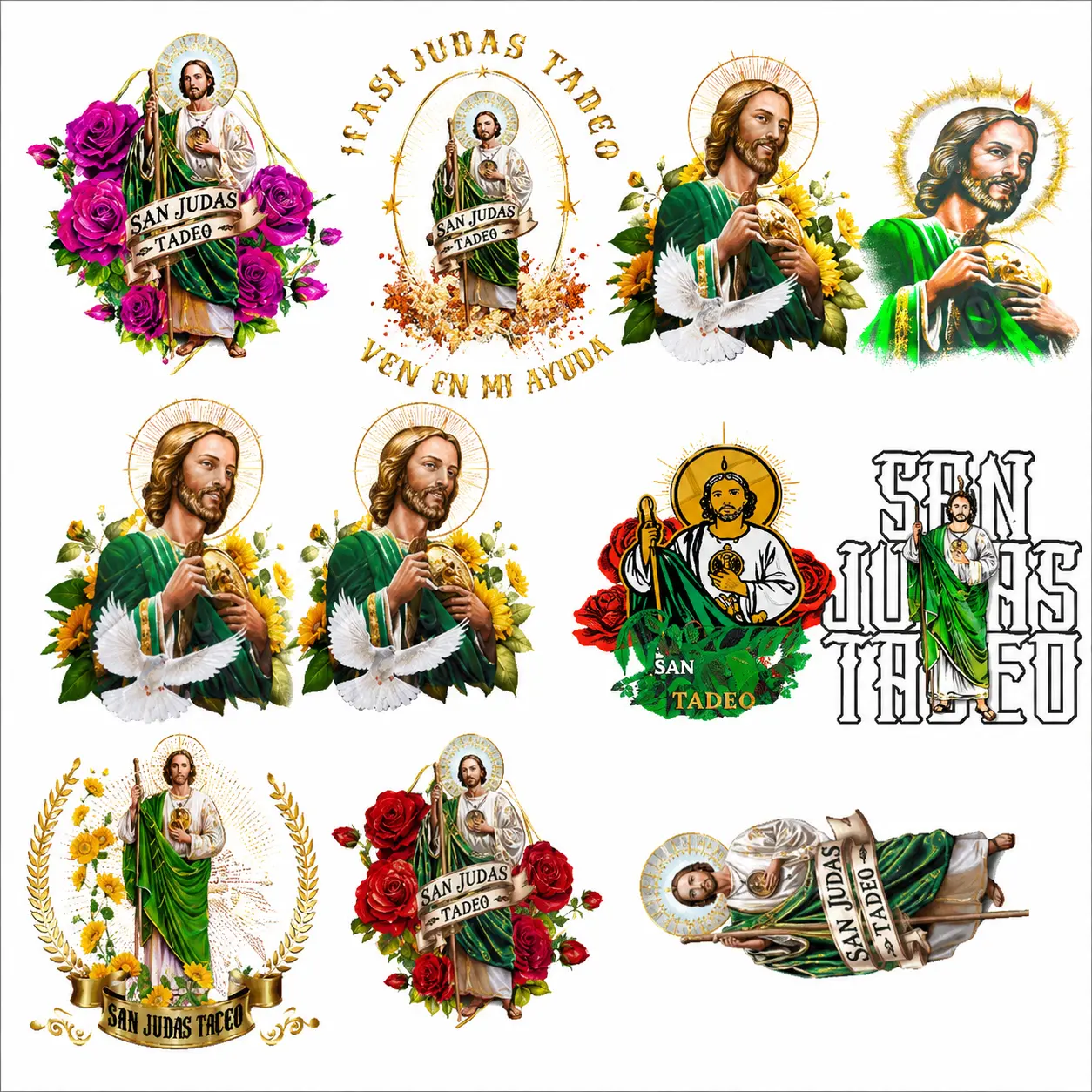Premium San Judas Tadeo 1 Gang Sheet DTF Transfers - Ready-to-Press, High-Detail Ink, Cotton/Poly Ready for Shirts, Hoodies, Church Events, DIY Design Religion-Themed Crafts Supplies, Vibrant Apparel Art
