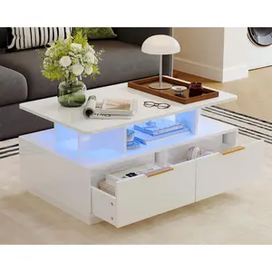 Modern LED Coffee Table with Color‑Changing Lights, Storage Drawers & USB Charging – High Gloss Living Room Center Table with Ambient RGB Lighting and Organization