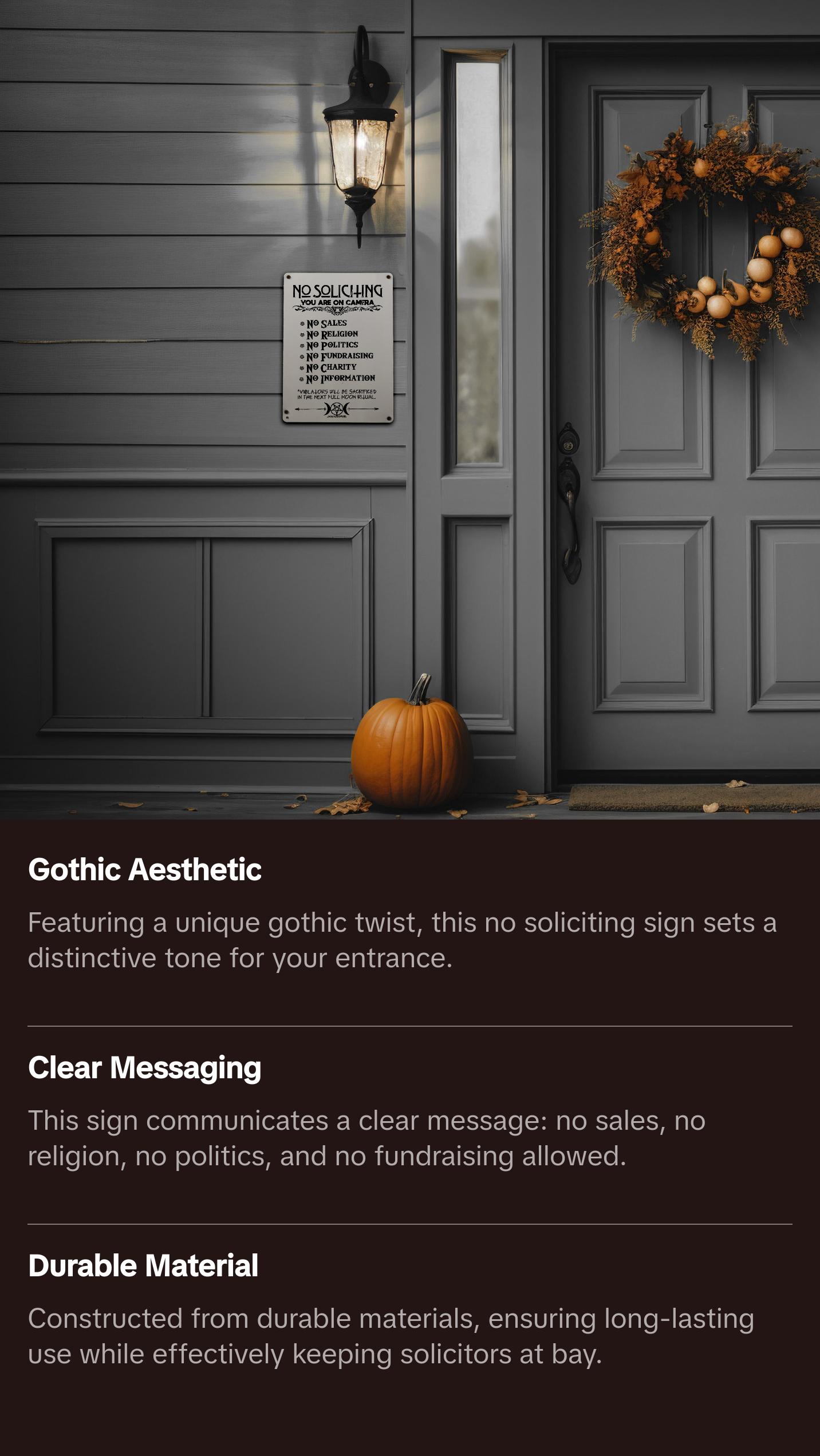 No Soliciting Sign - Gothic Style Home Decor