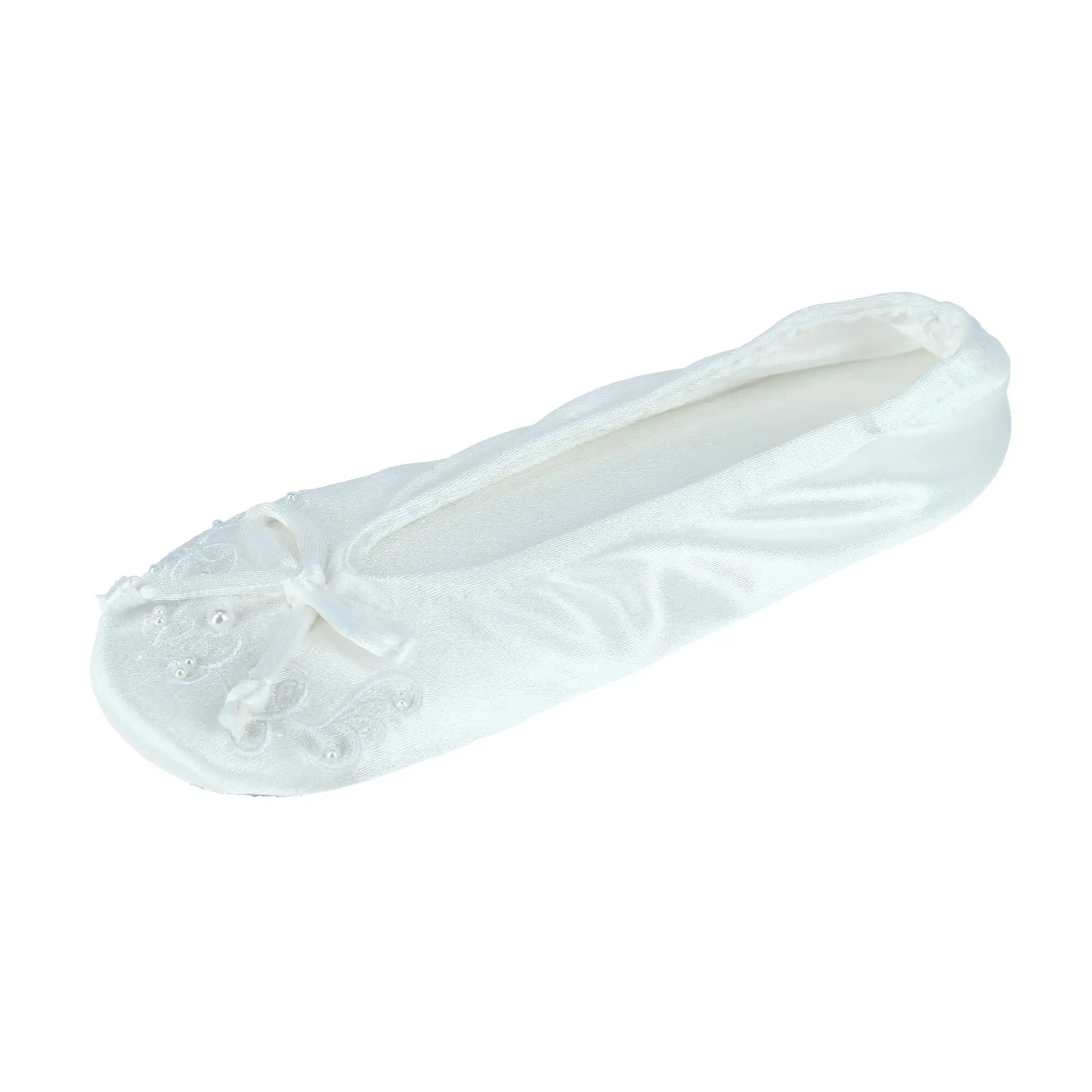 Isotoner Women's Embroidered Pearl Satin Ballerina Slippers, Ballerina Slippers