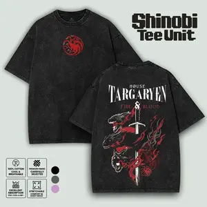 House Targaryen Fire and Blood Dragon Graphic Tee – Vintage Washed Fantasy Dragon Shirt, Game of Thrones House of the Dragon Streetwear Gift for GOT Fans