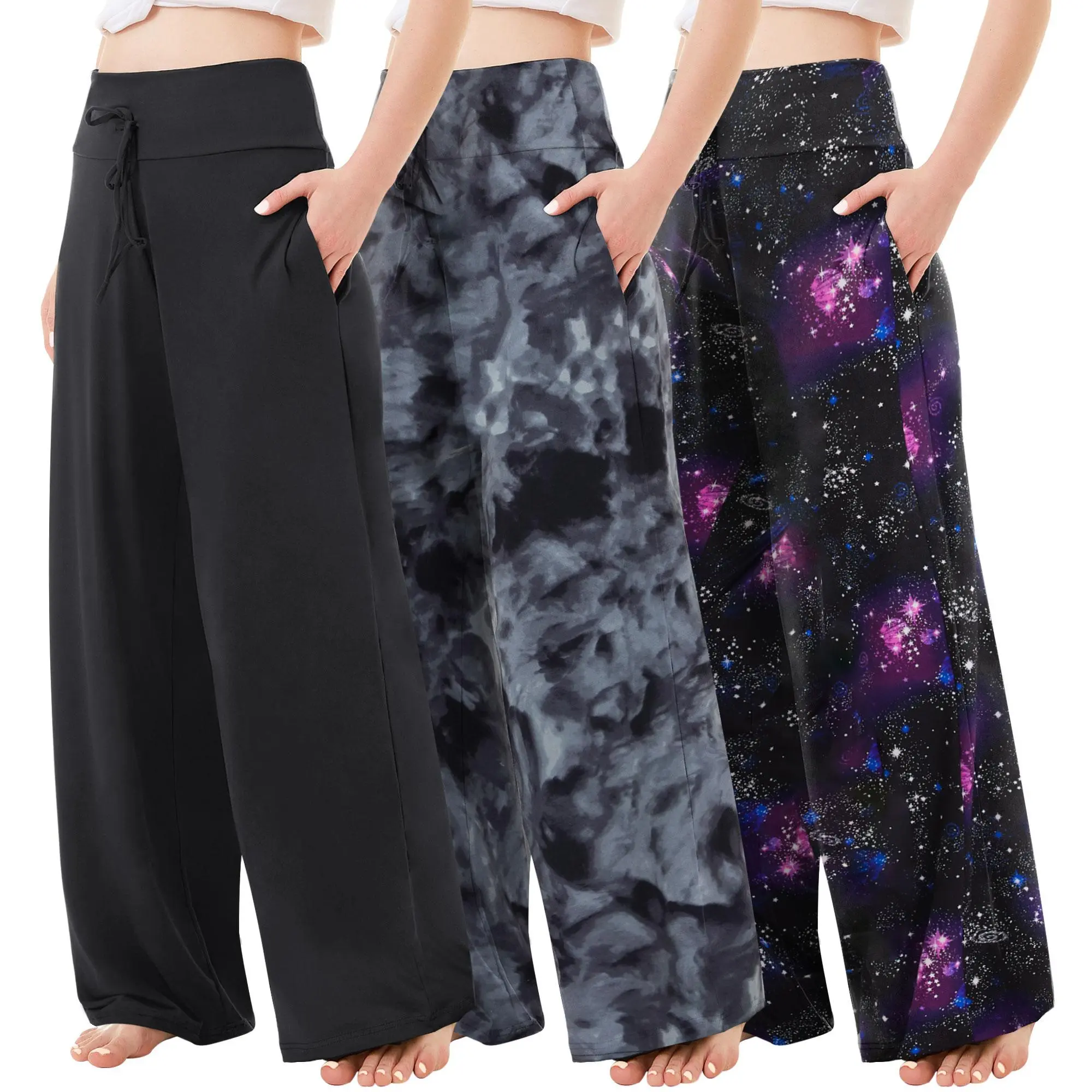 Showitty Women's 3-Pack Plus Size Jogger Pajama Pants, Soft Stretch Loungewear Bottoms with Functional Side Pockets for Pilates, Cycling & Unrestricted Movement, Yoga, Four-Way