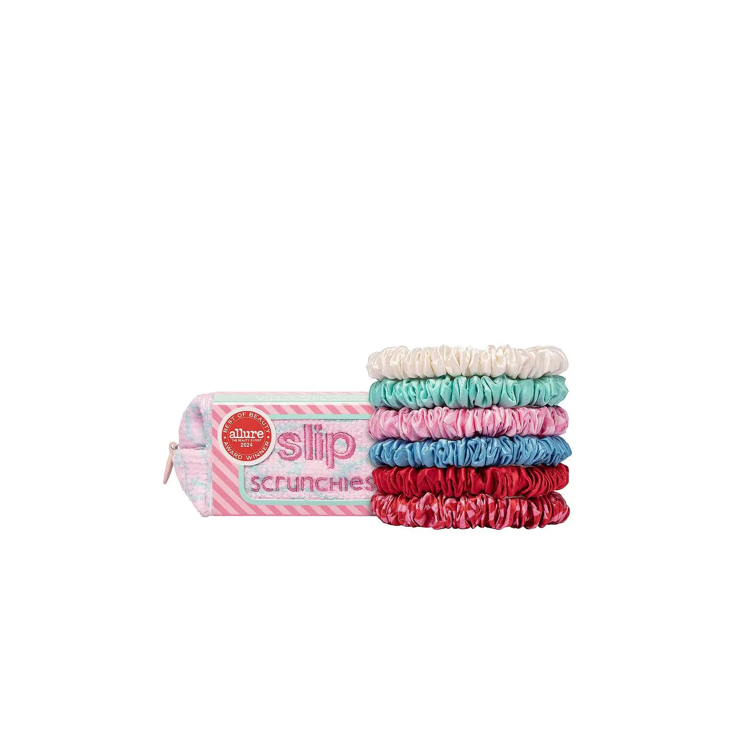 SLIP High Tide Pouch & Skinny Scrunchies Set, 6-Piece Hair Styling Accessory Kit for Beauty & Personal Care