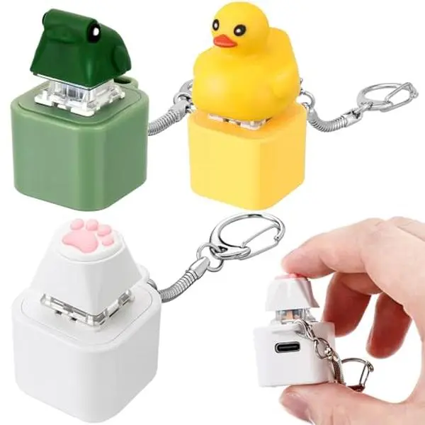 Sensory Fidget Keychain - Rechargeable LED Light, Realistic Sound (Frog Croaking, Lizard, Cat, Duck, Axolotl), Mechanical Keyboard Fidget, Durable ABS Build, Hand Wrist Strap for Students Stress Relief, Keychain Flashlight