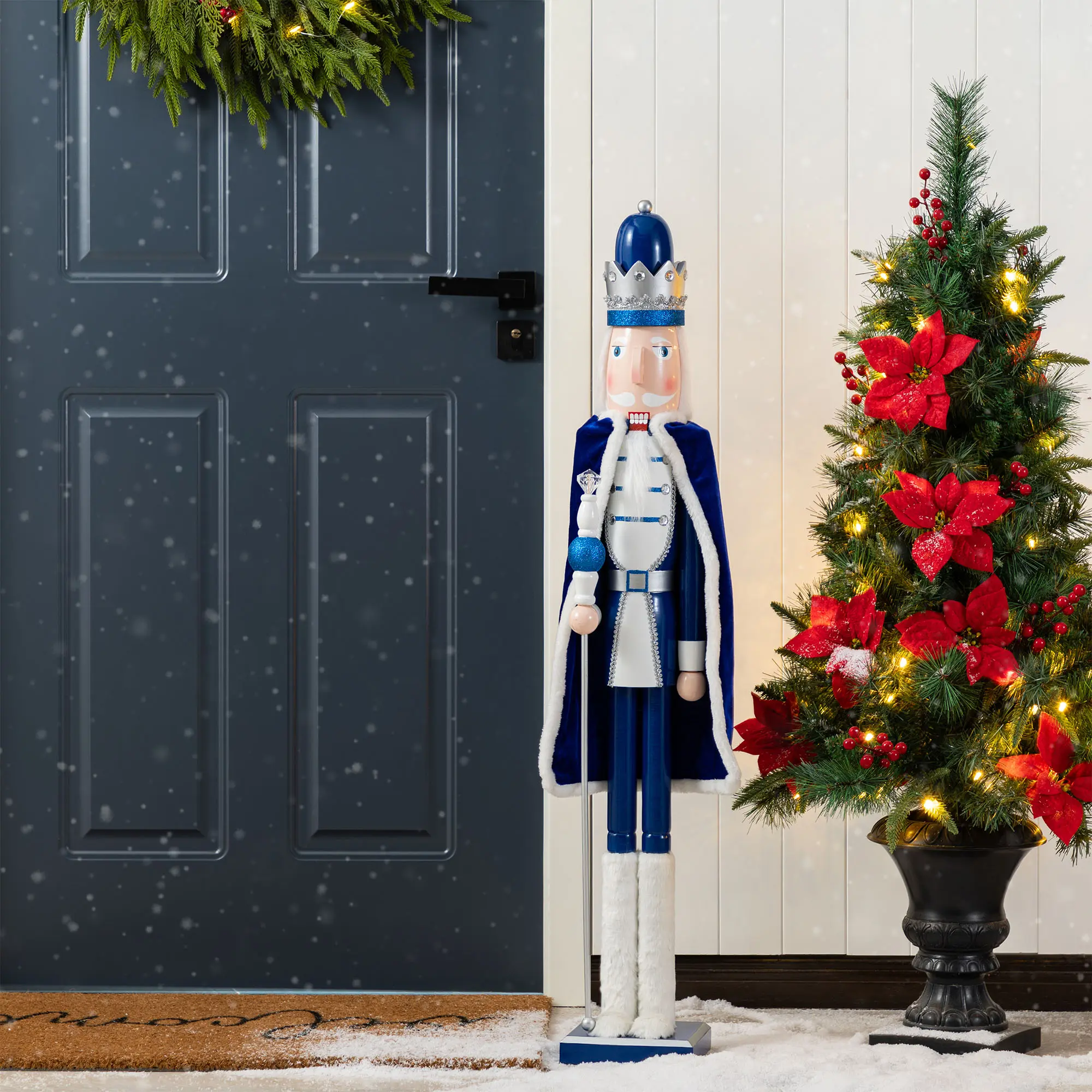Glitzhome 42"H Wooden Traditional Christmas Nutcracker Decor, Magical Standing Figure with Mouth Opens Feature for Festive Home Decorations, Elegant And Playful