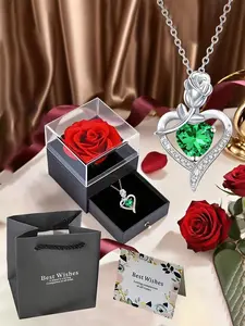 Elegant Heart Pendant Necklace with Rose Gift Box, Perfect for Girlfriend, Lover, Mother, Friend, Valentine's Day, Mother's Day, Christmas