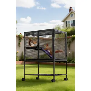 Metal Small Animal Cage,- Large Hamster Cage with Ramp,  36 ''H Multi-Level Ferret Cage for Small Animals Storage Stand, Removable Tray for Chinchilla, Rabbit, Guinea Pigs, Hedgehog, Gerbil