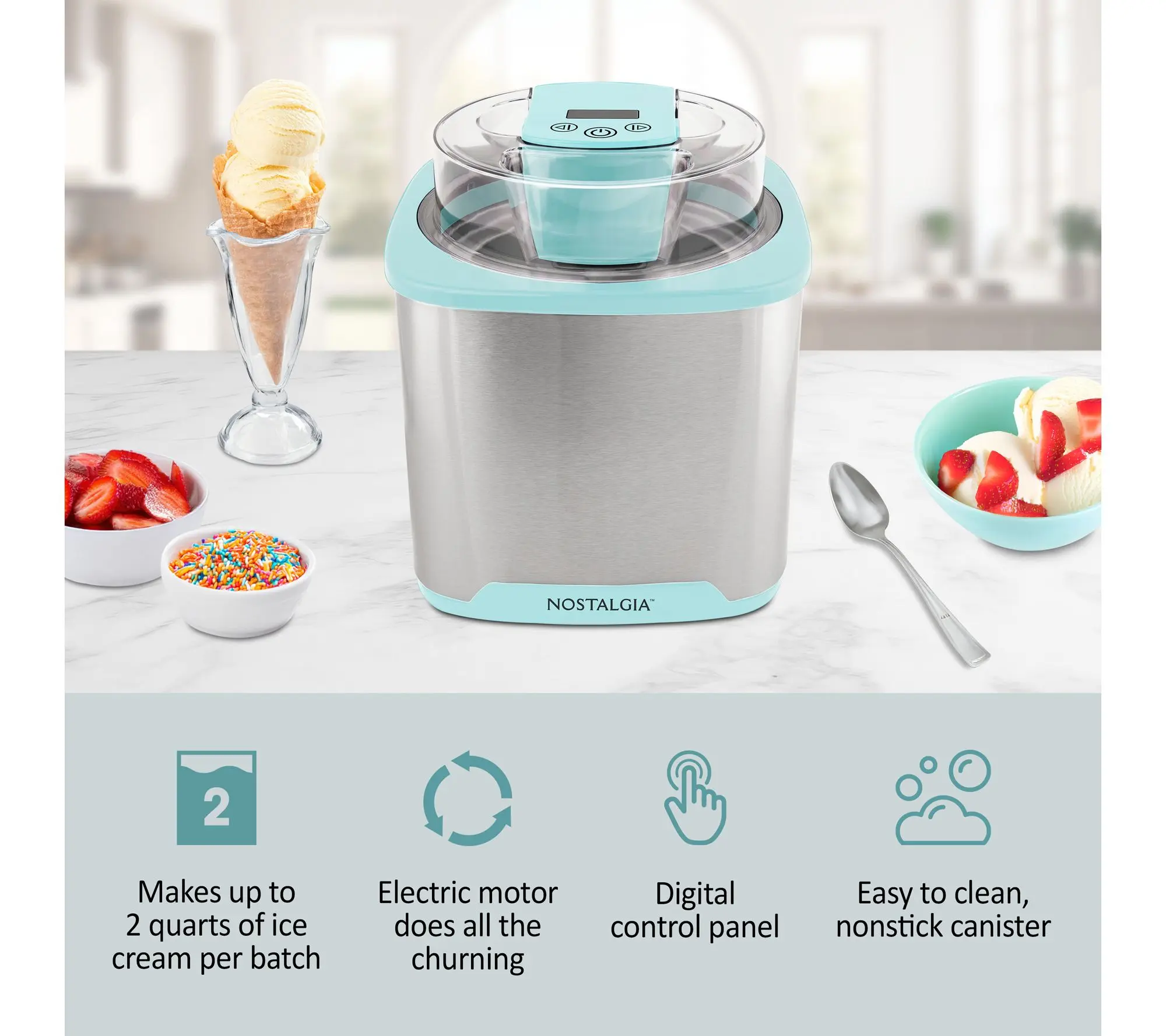 Nostalgia Aqua 2-qt. Digital Ice Cream Maker
