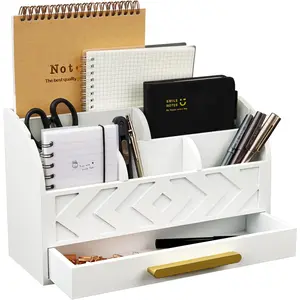 Wooden desktop storage box, mail organizer, countertop storage box, mail sorter, mail rack, bill organizer, office desk storage box, women's office desk storage accessories (white)