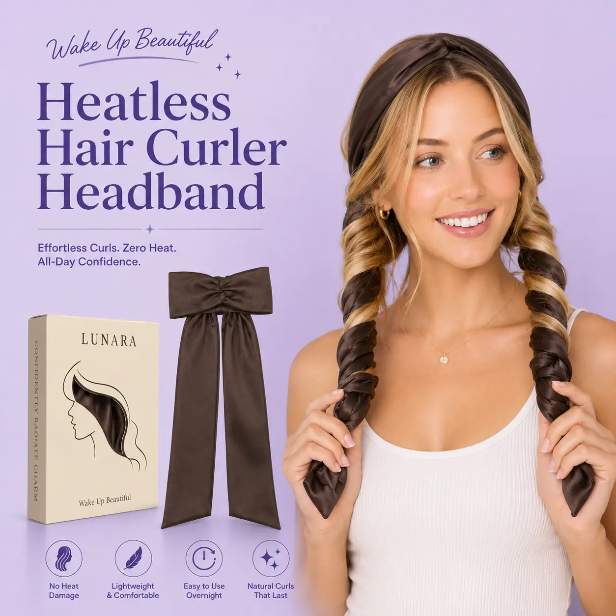 Ovelis Heatless Hair Curler Headband for Overnight No Heat Curls - Soft Fabric Curling Ribbon
