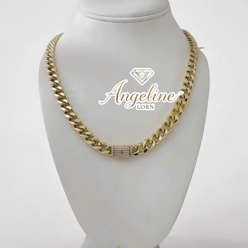 Angeline Lorne Monaco Cuban 17.5 14k Gold Laminated Stainless Steel Water Resistant Everyday Wear Necklace
