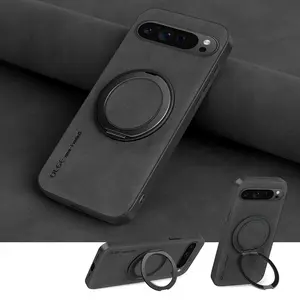 360° Spin Magnetic Stand for Google Pixel 10/10pro/10proXL Pixel 9/9pro/9xl/9A Pixel 8A/8pro/8 Pixel 7/7PRO/7ACase, Luxury faux leather Case for Pixel 9 Phone Case, Fit for MagSafe, with Kickstand Rotatable, Fit for car holder Cover Casing