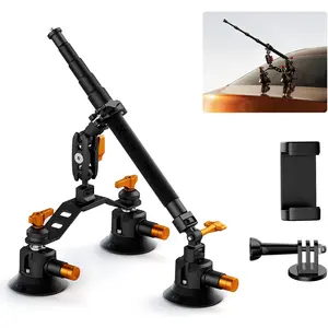 K&F CONCEPT Car Mount for Camera: 3 in 1 Suction Cup Mount Kit 15 °   Curved Surface Adjustment with Action Camera Extension Pole Adapter Phone Holder Compatible with Insta360 Action 5/4/3/2