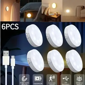 6-Pack USB Rechargeable Motion Sensor Light, Indoor Lighting, Indoor Motion Sensor Light, Suitable for Kitchen Cabinets, Stairs, Hallways, and Rooms, Adjustable Dimmable Wall Lamp - Perfect for Halloween, Christmas, New Year Gifts