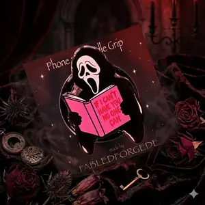 Spooky Book Phone Grip with Horror Mask & Pink Book, Gothic Reader Phone Holder for iPhone Android Accessories