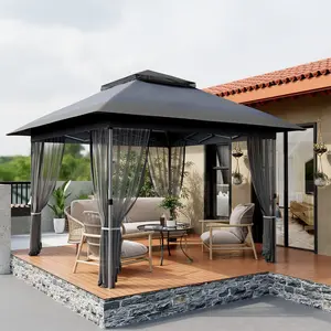 12'x12' Pop-Up Gazebo w/ Double Roof & Mosquito Netting – Portable Outdoor Canopy Tent for Camping, Lawn, Patio, Garden, & Backyard Events