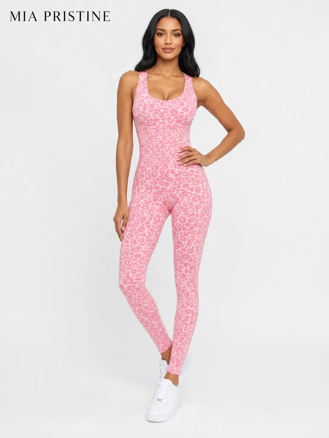 MIA PRISTINE Women's Leopard Print Jumpsuit, Sleeveless High-Stretch Bodysuit with Cross Back, Seamless Slim Fit Ankle Length for Yoga & Gym, Fashion, Spandex