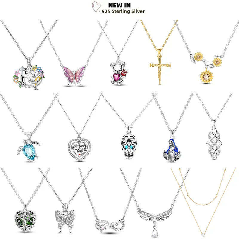 45CM Chain Infinite Symbol Sunflower Necklace Original 925 Silver Angel Wings Butterfly Fine Necklaces Jewelry For Women Wedding