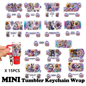 15 Pcs UV DTF Adhesive Keychain Stickers, Dog Style Durable Transfer Stickers, Graphic Decal, Adhesive Decals for DIY Enthusiasts, Craftsmen, Gift Customizers