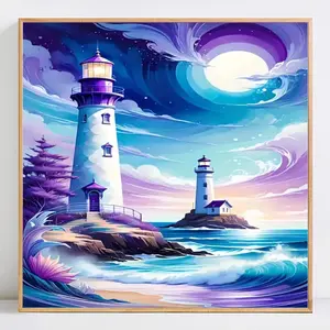 Lighthouse Landscape Pattern DIY Diamond Arts Colorful Painting Kit without Frame, DIY 5D Diamond Arts Colorful Painting Kit, Handicraft Wall Art Decor for Home