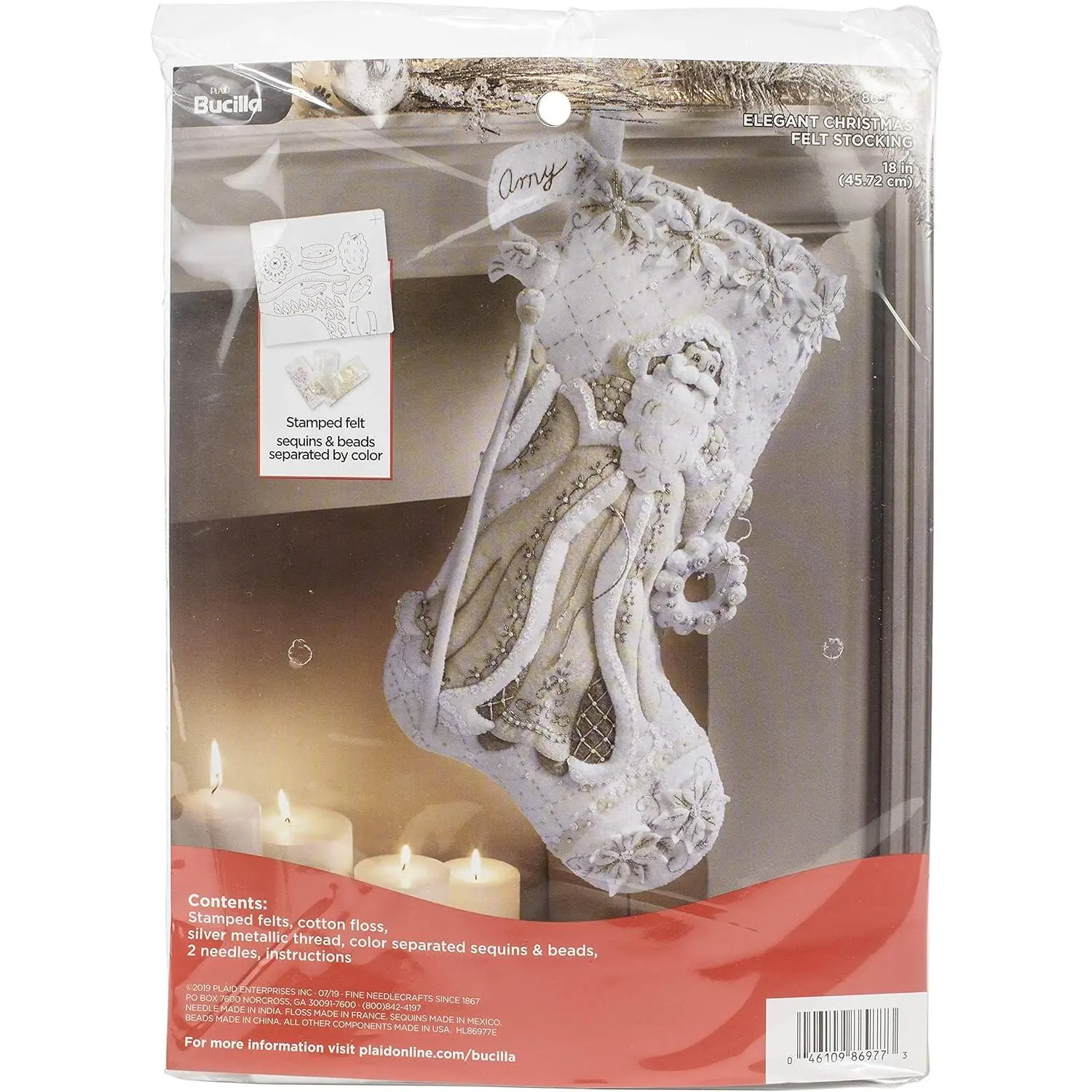 Bucilla 86977E Elegant Tan & Cream Christmas Cotton Felt Applique Kit with Santa Motif, 18 in Holiday Decorating Ornaments, Festive Home Supply, Ideal Holiday Gift for Home Use