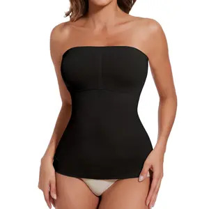 Joyshaper Women's Solid Color Long Tube Top ,Casual Strapless Sleeveless Top for Tummy Control Shapewear ,Elegant Ladies Clothes Womenswear ,Basic