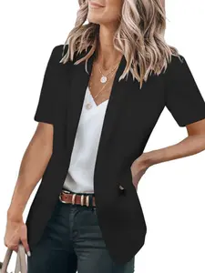 Women's Fashion Basic Loose Fit Small Blazer, European and American Style Solid Color Suit Collar Short Sleeve Jacket, Elegant Women's Outerwear