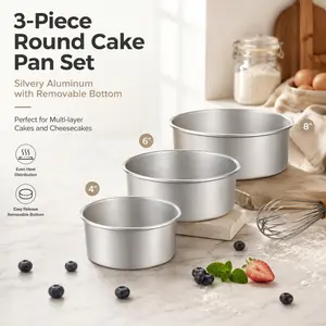 3-Piece Round Cake Pan Set, 4/6/8 Inch Aluminum Removable Bottom Baking Molds for Cheesecake & Layer Cakes