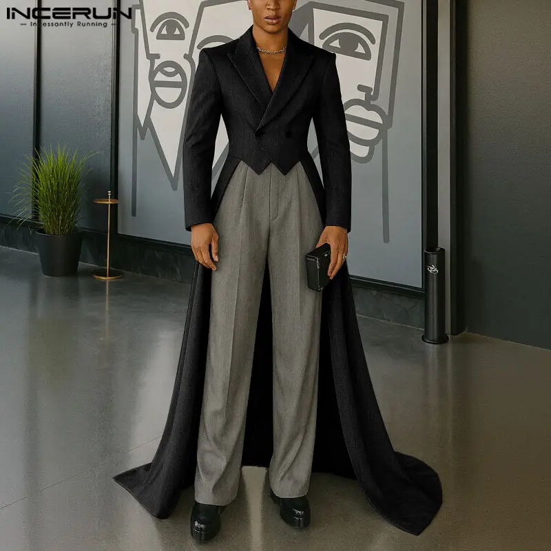 INCERUN Men's 2-Piece Longsleeve Floor-Length Tailcoat Suit - Spandex Fabric, Hem-Designed Chic Body-Fit Blazer and Trousers Set, Men's Wear Formal Elegant Alternative Style Suit Separates for Banquet, Nightclub Events, Alternative Style Men's Suit Separa
