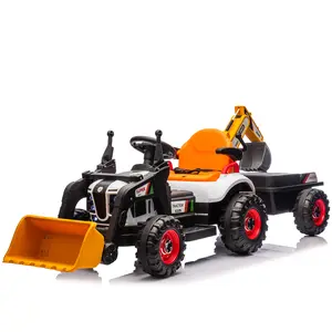 24V Kids Ride-On Electric Tractor Toy with 4-in-1 Construction Attachments (Excavator, Dump Truck & Bulldozer) w/Parent Remote Control,3-Speed Adjustable,Built-in Music Player,LED Tail-light,Halloween Gift