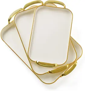 3 Pack Serving Tray with Handles Stackable Reusable Trays for Serving Food Plastic Serving Platters for birthday Party Charcuterie Fruit  BBQ snack cake Pool snacktray Turkey Appetizer Tray  gift ideas Mother's day gift