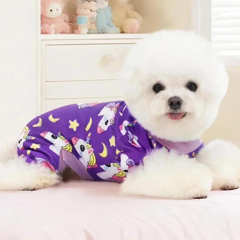 Cute 100% Cotton Cartoon Printed Dog Onesies Pajamas for Small Breeds - Elastic Cuffs, Breathable Fabric, Anti-Riding Up Pet Jumpsuit Dog Clothes