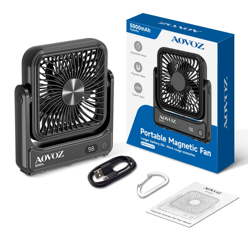 Must Have 2026 Cruise Essentials! AOVOZ MagneticSuction Rechargeable Fan, 5000mAh Large CapacityUltra Slim Portable Fan, 4-Speed Wind Control &Hook Mount, Low Noise Cooling Mini Fan for CruiseCabin, Bedroom, Camping, Hiking and Daily TravelUse