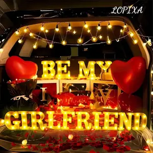 Lopixa™ Be My Girlfriend Light Up Letters Proposing Decorations Set Includes 14 LED Light Letters and 1000 Rose Petals Valentine's Day Ornaments