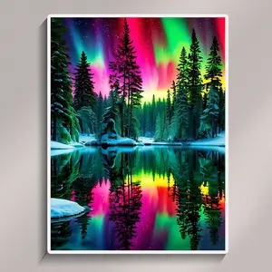 5D Diamond Painting Handmade DIY Mosaic Art Natural Theme Aurora Forest Full Diamond Round Decoration Home Gift Creative Beginner Gift