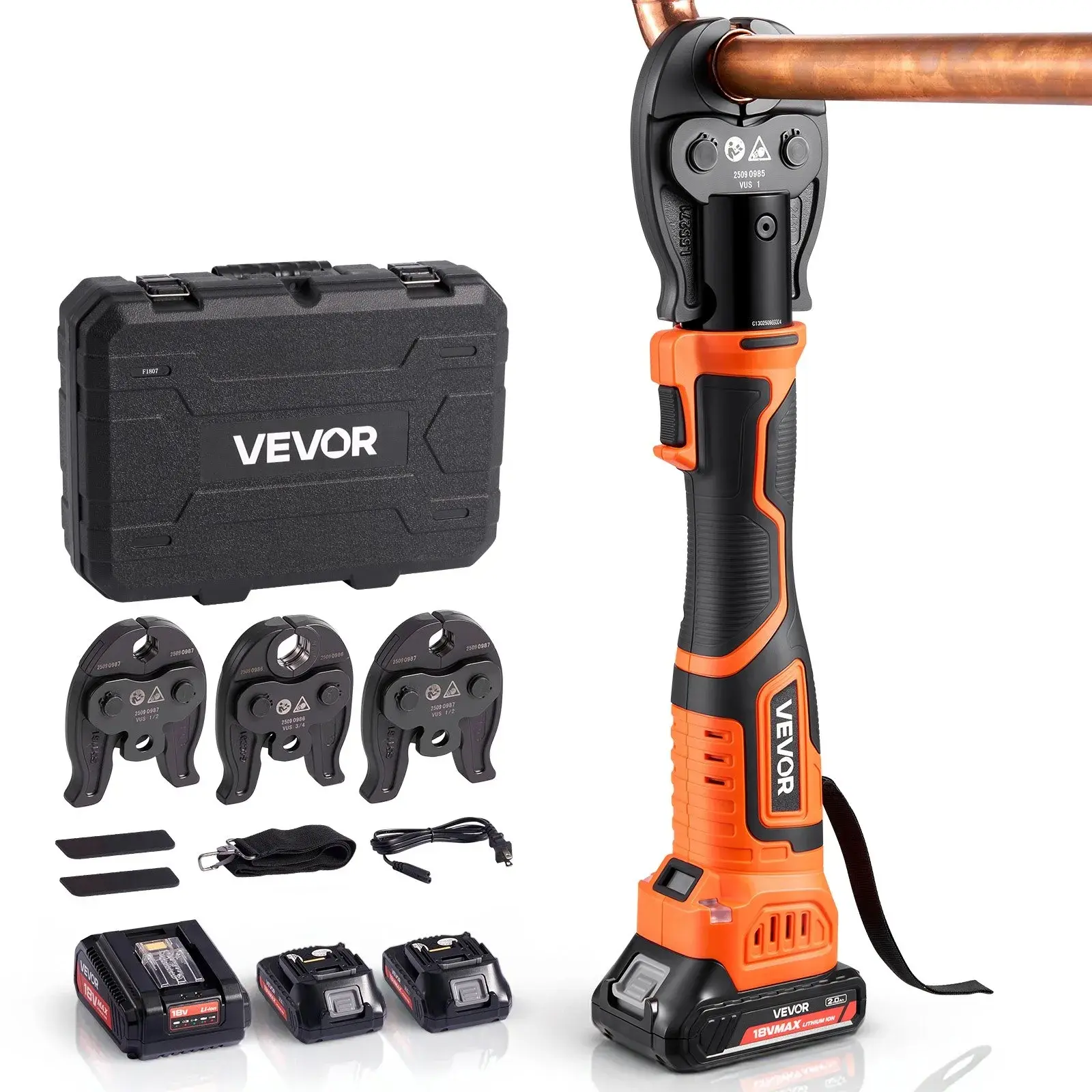 【summerfinds】VEVOR ProPress Tool Kit, 18V Electric Pipe Crimping Tool for 1/2", 3/4", 1" Copper Tubes, Pro Press Copper Crimper Tool with 3 VUS Press Jaws, Fast Charger & Carrying Case