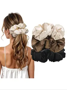 3pcs Large Satin Hair Scrunchies, Pillow Satin Scrunchies for Thick Curls, Silk Sleepy Hair Tie, Stocking Stuffers for Teen Girls, Wavy Curly Scrunchies