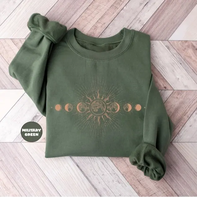 Boho Celestial Sweatshirt, Floral Sweater, Retro Minimalist Sweater, Moon Print Sweatshirt, Comfy Sweatshirt, Boho Sun Sweatshirt, Gift For Her, Boho Sweatshirt, Winter Sweatshirt, Mystical Moon And Sun Sweatshirt, Spiritual Moon Sweater