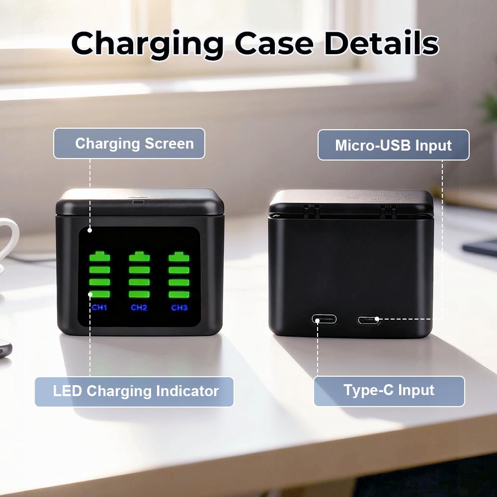 2000mAh Batteries for GoPro Hero 12 with 3 Channel Battery Charging Station Compatible with GoPro Hero 12, 11, 10, 9 Black Camera (2 Batteries & 1 Charger)