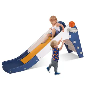 Arlopu Freestanding Kids Slide, 3 in1 Toddler Slide Climber with Basketball Hoop & Ball, Baby Playset w/Long Slope