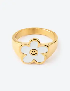 White Smiley Flower Ring