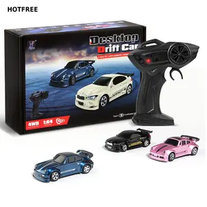 Hotfree 1/64 Mini RC Drift Car, 4WD High-Speed Full-Proportional Remote Control Sports Car with Steering Servo, LED Lights, USB Rechargeable, Desktop Entertainment Toy, Fun Birthday Christmas Gift for Kids & Boys