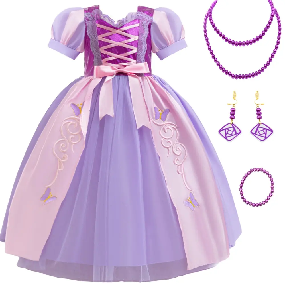 069 (Dress + all accessories) Kids Rapunzel dress for girls Sofia cosplay costume princess dress